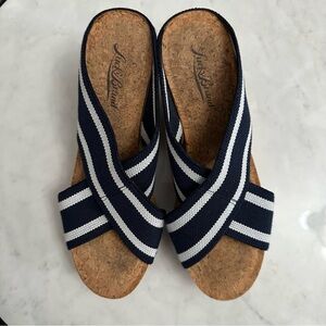 Lucky Brand Navy Blue and White Striped Wedges.